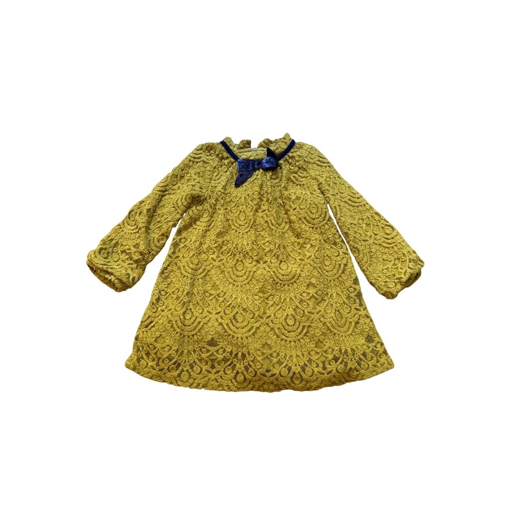 Genuine Kids OshKosh Dress Toddler Yellow Lace Velvet Bow Vintage Style SIZE 3T